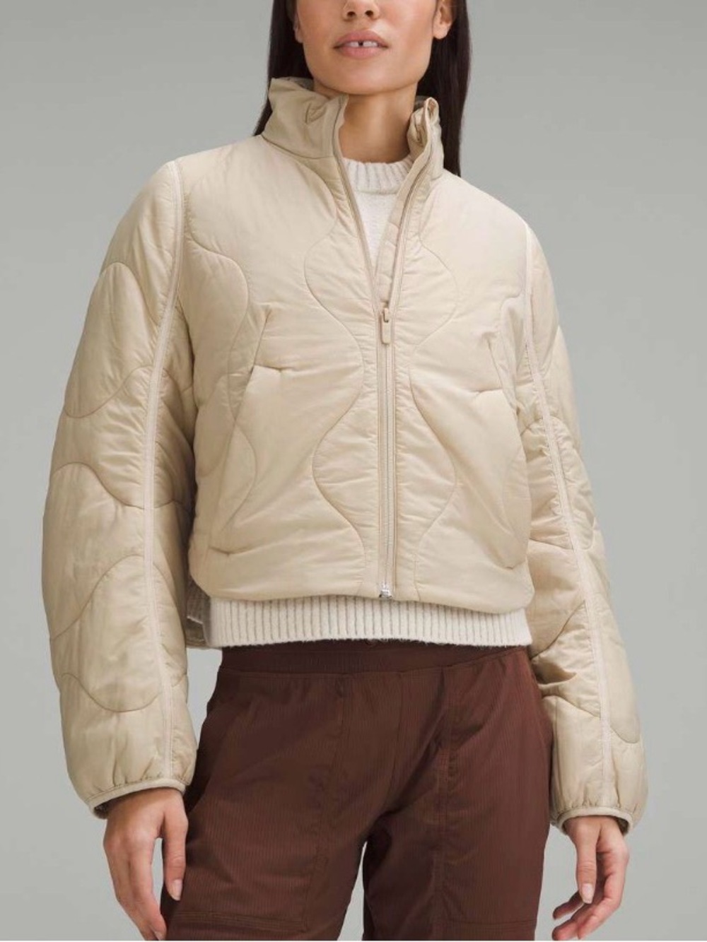 Lululemon Quilted Light Insulation Cropped Jacket Primaloft Trench Light Beige 6